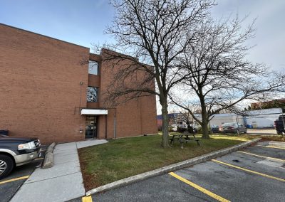 Front view of Burlington Office Centre office building near Fairview Street in Burlington Ontario.
