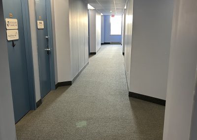 Office hallway with multiple professional suites for lease at Burlington Office Centre Burlington Ontario.
